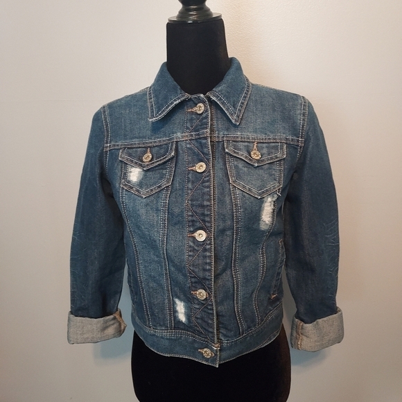 Mudd Jean Jacket Distressed Cropped Size Medium Juniors - Picture 1 of 9